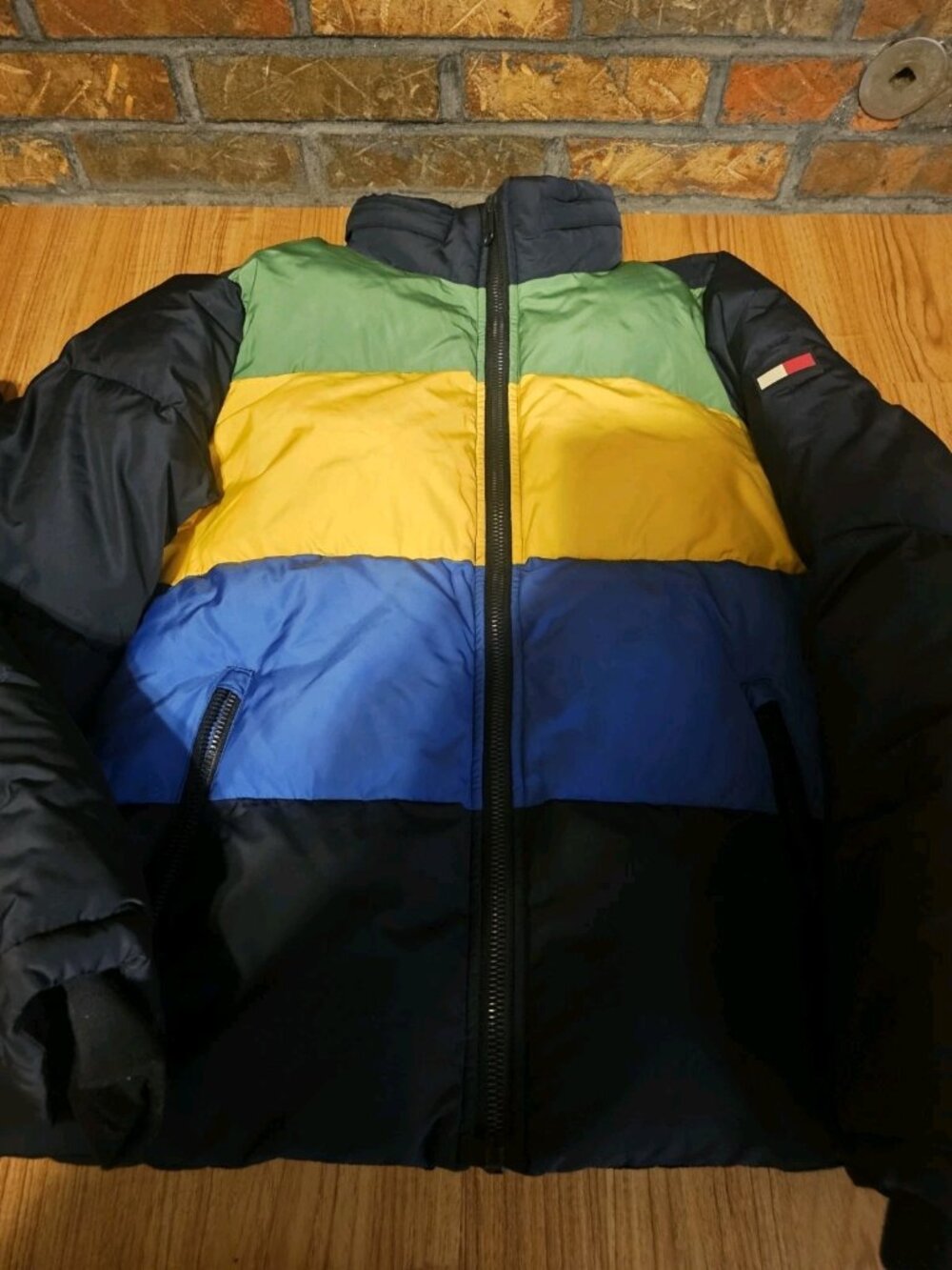 Tommy Hilfiger Puffer Colorblock Jacket Coat Full Zipper Mens Size Small
